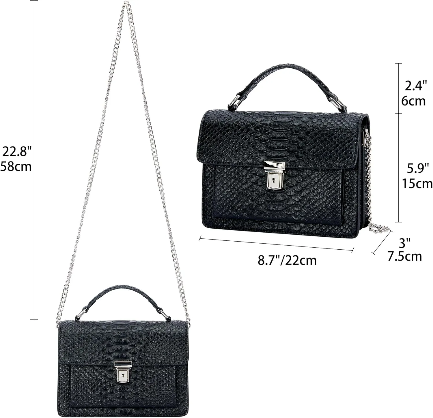 Aiqudou Crossbody Bag and Satchel Purse for Women - Fashion Snake Print Chain Purse Luxury PU Leather HandBag