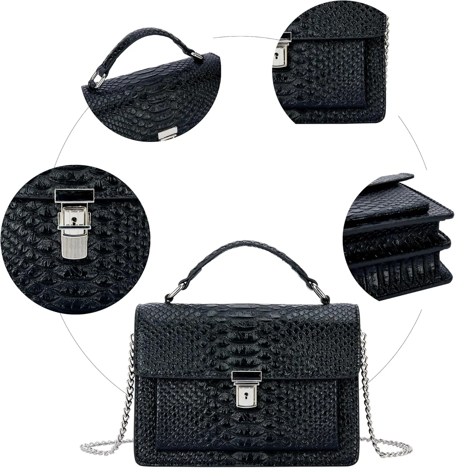 Aiqudou Crossbody Bag and Satchel Purse for Women - Fashion Snake Print Chain Purse Luxury PU Leather HandBag