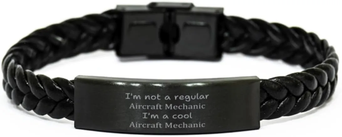 Aircraft Mechanic Braided Leather Bracelet - Im a Cool Aircraft Mechanic, Perfect Idea Gifts for Aviation Enthusiasts, Confidence Booster for Graduates and Veterans