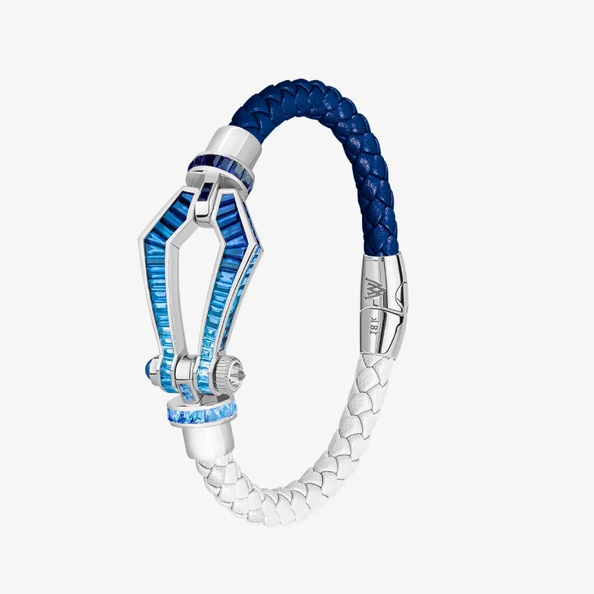 Alaghband Kite Bracelet with Blue Sapphire Gradient, Two-Toned Leather and Magnetic Clasp, Large