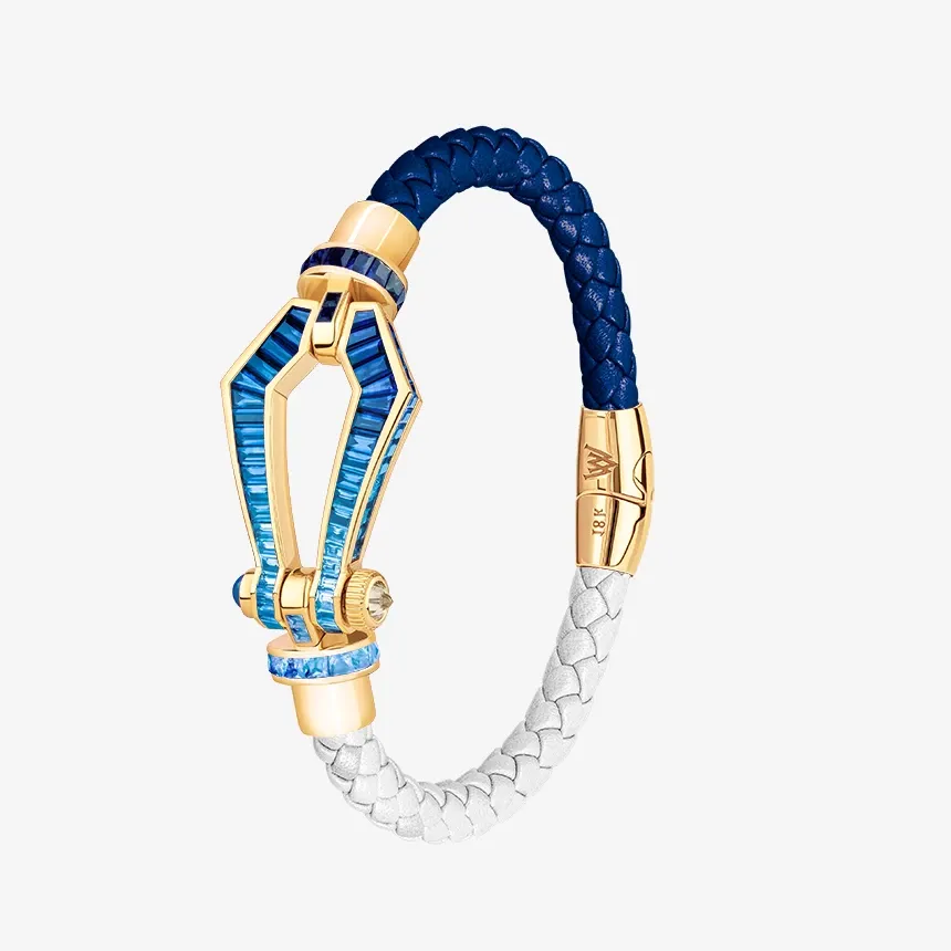 Alaghband Kite Bracelet with Blue Sapphire Gradient, Two-Toned Leather and Magnetic Clasp, Large