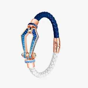 Alaghband Kite Bracelet with Blue Sapphire Gradient, Two-Toned Leather and Magnetic Clasp, Large