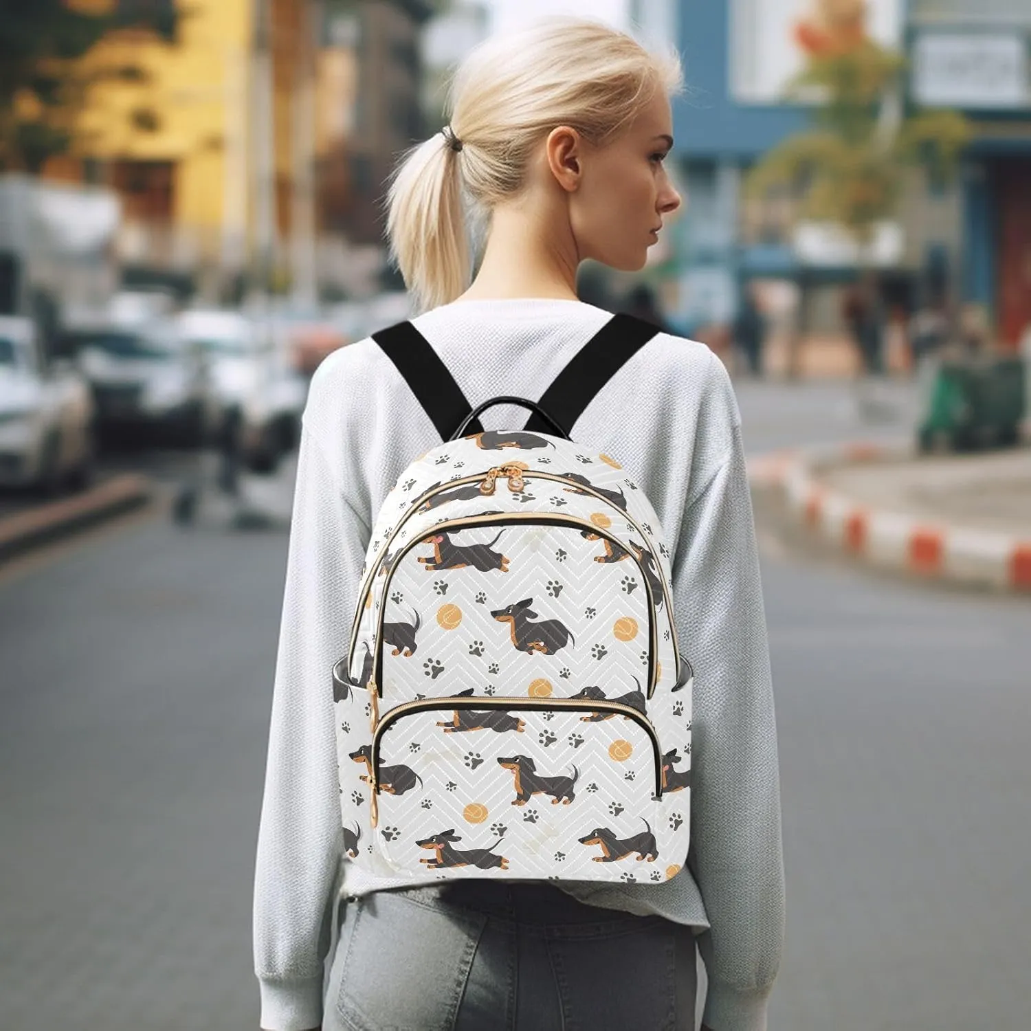 ALAZA Mini Backpack for Women, Cute Dachshund Paws Travel Backpack Purse for Ladies, Small Bookbag Daypack Shoulder Bag M