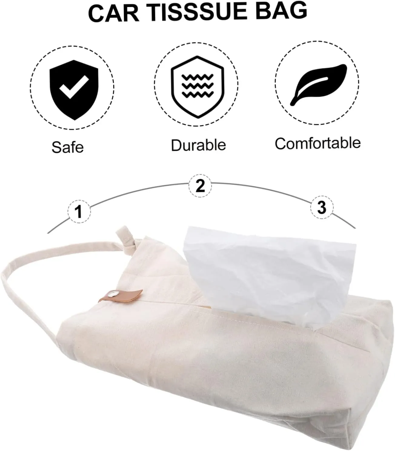 Alipis 1pc Canvas Car Tissue Bag Sturdy Seat Organizer Wall Mount Facial Tissue Holder Button Easy to Change for Home Office Car