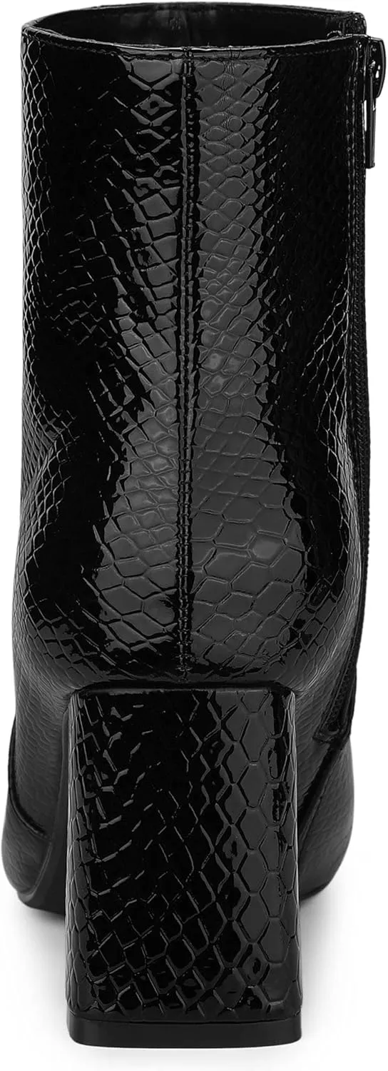 Allegra K Women's Snakeskin Print Boots Halloween Costumes Chunky High Heels Ankle Boots