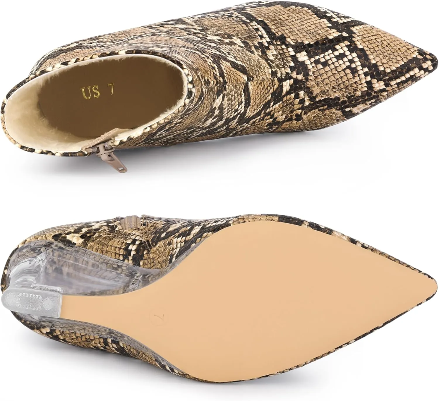 Allegra K Women's Snakeskin Printed Ankle Boots Pointed Toe Wedge Clear Heels Boots