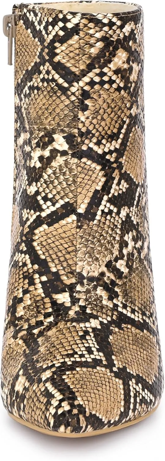Allegra K Women's Snakeskin Printed Ankle Boots Pointed Toe Wedge Clear Heels Boots