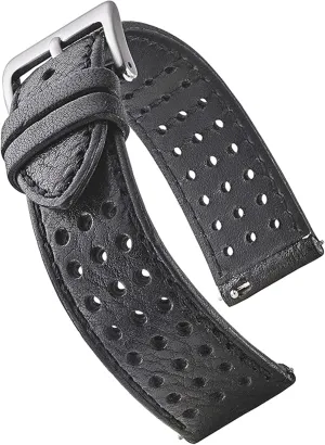 ALPINE Genuine Perforated Leather for Watch Band - Quick Release Replacement Watch Bands for Women & Men - Stainless Steel Buckles - Compatible with Regular & Smart Watch Bands
