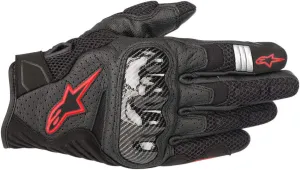 Alpinestars SMX-1 Air V2 Gloves, Short Cuff Fit, Leather and Mesh Construction, CE-Certified, Ergonomic Protection, Summer Riding Glove, L, Black/Red Fluorescent