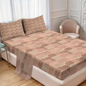 Ambesonne Retro Sheet Set, Travel Work Theme with Leather Bags Accessories Wallet Suitcase Purse, Fitted and Flat Sheet with Pillowcases Bedding Accent 4 Piece Set, Full, Pale Salmon Mauve Taupe