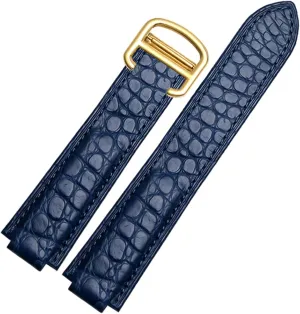 American Crocodile Leather Watch Strap Suitable for Cartier Blue Balloon Convex Leather Strap 18 20mm Men and Women Black (Color : 10mm Gold Clasp, Size : 14-8mm)
