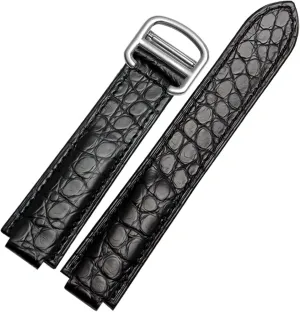 American Crocodile Leather Watch Strap Suitable for Cartier Blue Balloon Convex Leather Strap 18 20mm Men and Women Black (Color : 10mm Gold Clasp, Size : 16-8mm)