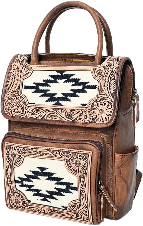 American Darling Backpack Hand Tooled Crocodile embossed Genuine Leather women bag western handbag purse, Black