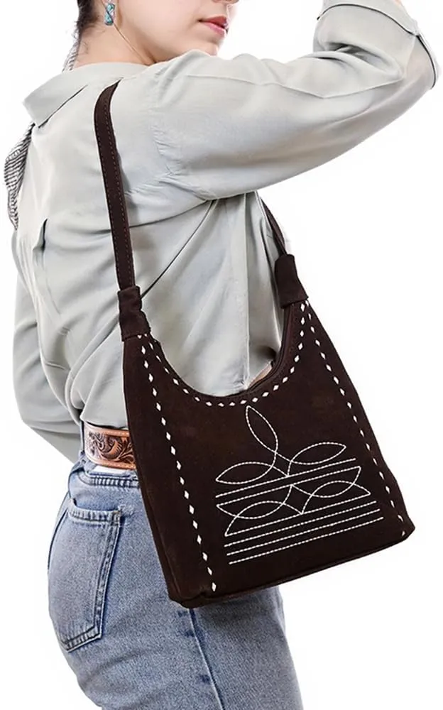 American Darling Hand Tooled & Hair On Crocodile Genuine Leather Canteen Bag