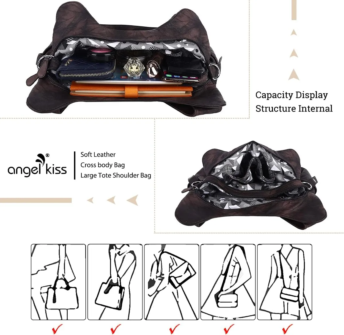 Angelkiss Hobo Purses and handbags for Women Satchel Handbag Women Purses Large Daily Shoulder Bags