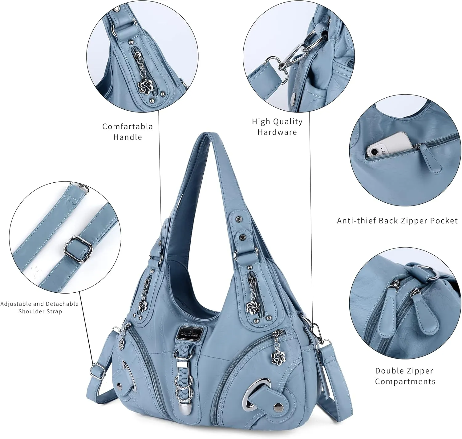 Angelkiss Hobo Purses and handbags for Women Satchel Handbag Women Purses Large Daily Shoulder Bags