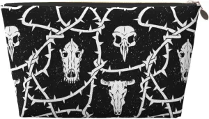 Animal Skulls And Thorns Horror Mystic Black Small Makeup Bag For Purse,Leather Cosmetic Bags For Girls Women Zipper Travel Toiletry Pouch Makeup Bags