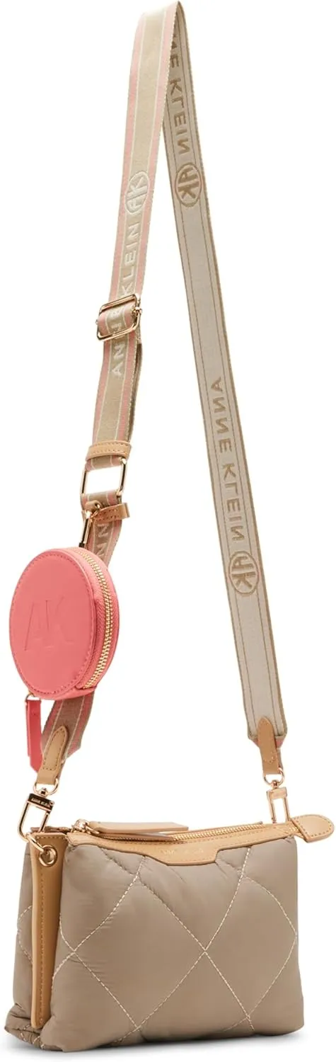 Anne Klein Ew Quilted Nylon Crossbody with Logo Web Strap