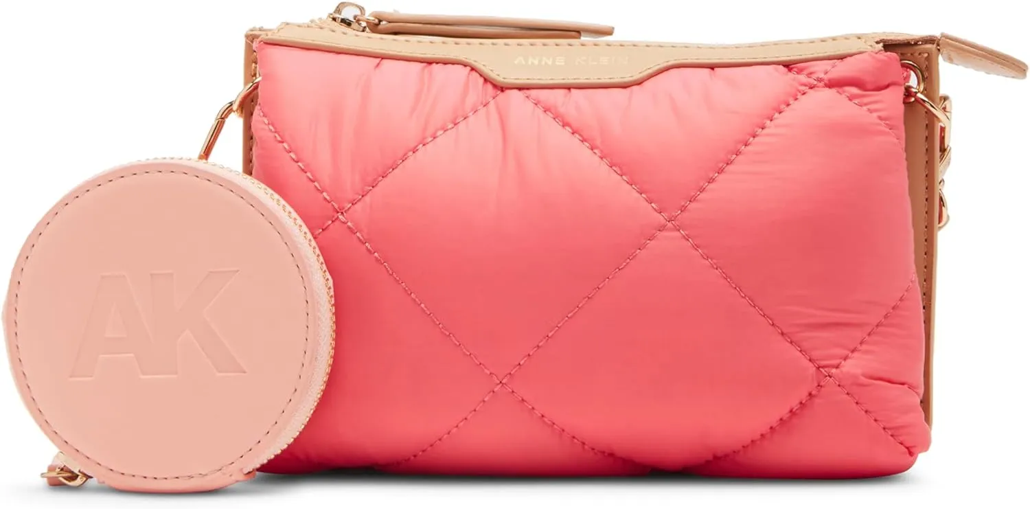 Anne Klein Ew Quilted Nylon Crossbody with Logo Web Strap