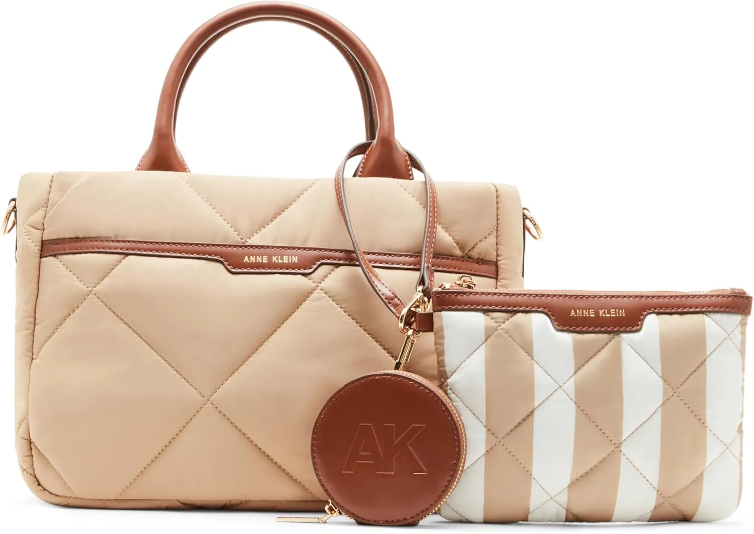 Anne Klein Ew Quilted Nylon Satchel with Pouch and Coin Case