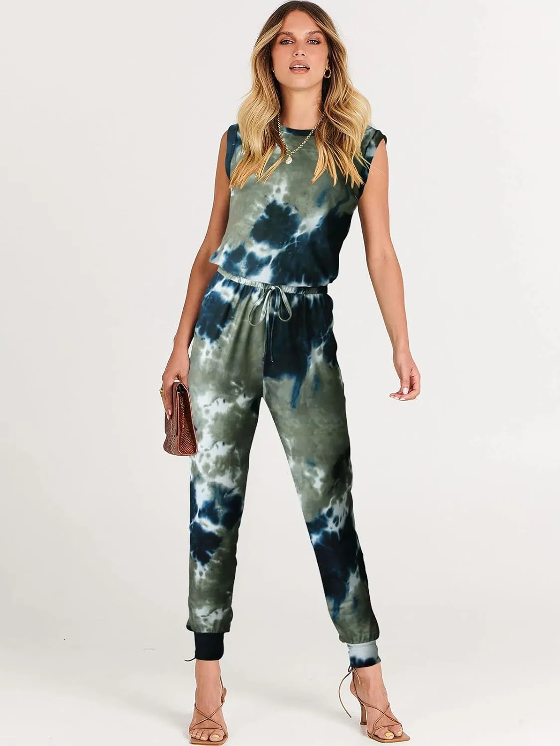 ANRABESS Women’s Summer Crewneck Sleeveless Casual Dressy Loose Stretchy Jumpsuits Rompers 2025 Trendy Outfits