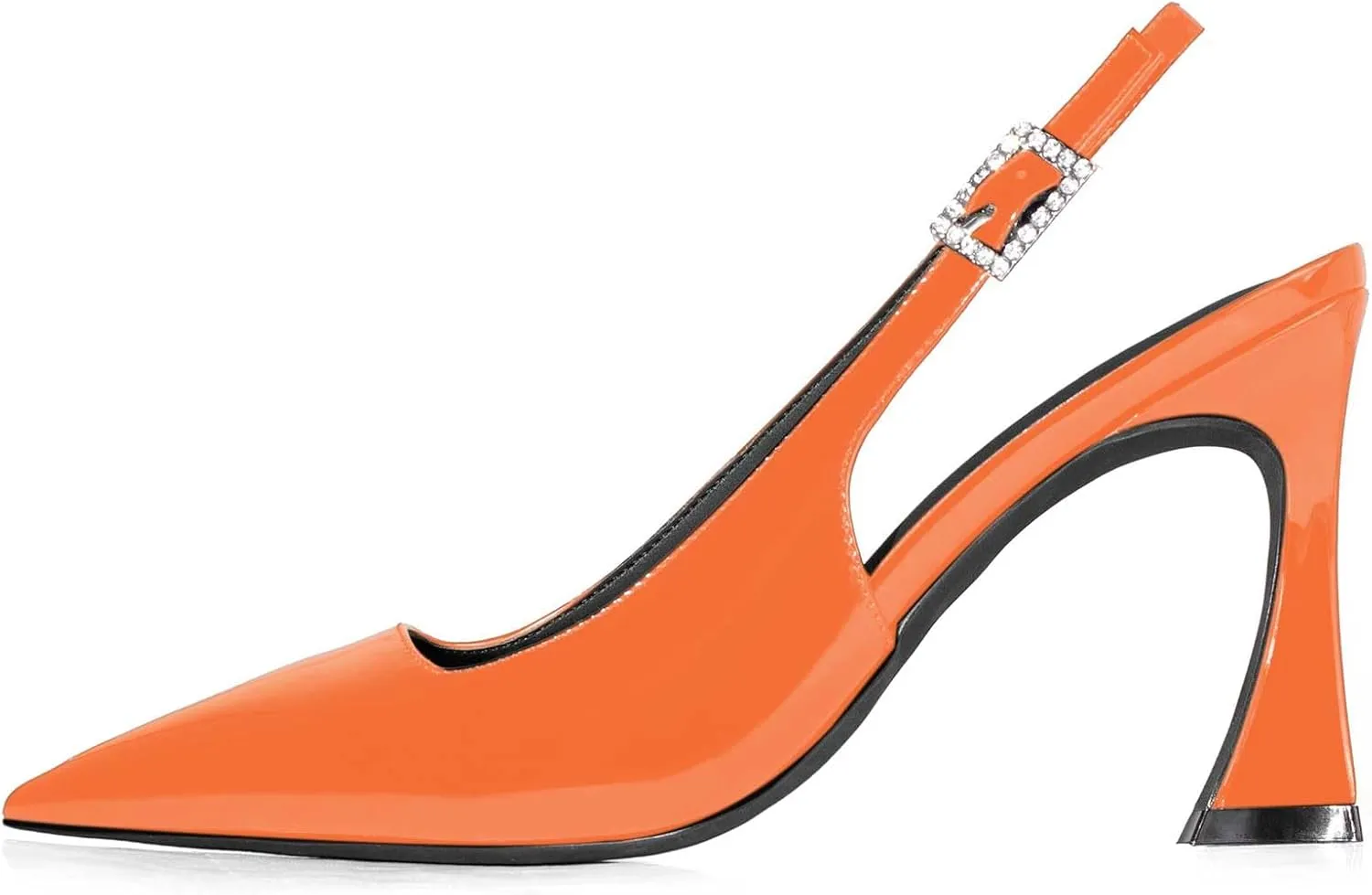 anteikira Women's Closed Toe High Spool Heel Buckle Slingback Pumps Patent Leather Stiletto Heels Fashion Wedding Party Evening Prom Heels for Women