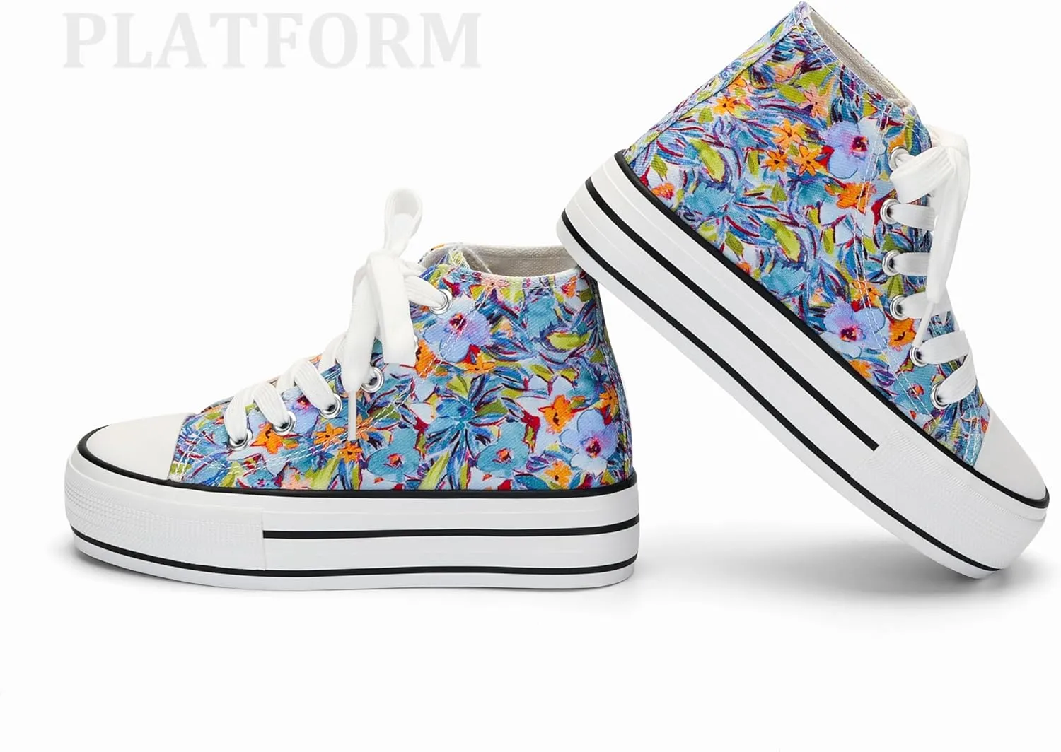 ANTLULU Girls’ Platform Canvas Shoes Low Top and High Top Canvas Sneakers Lace-up Fashion Casual Shoes for Girls