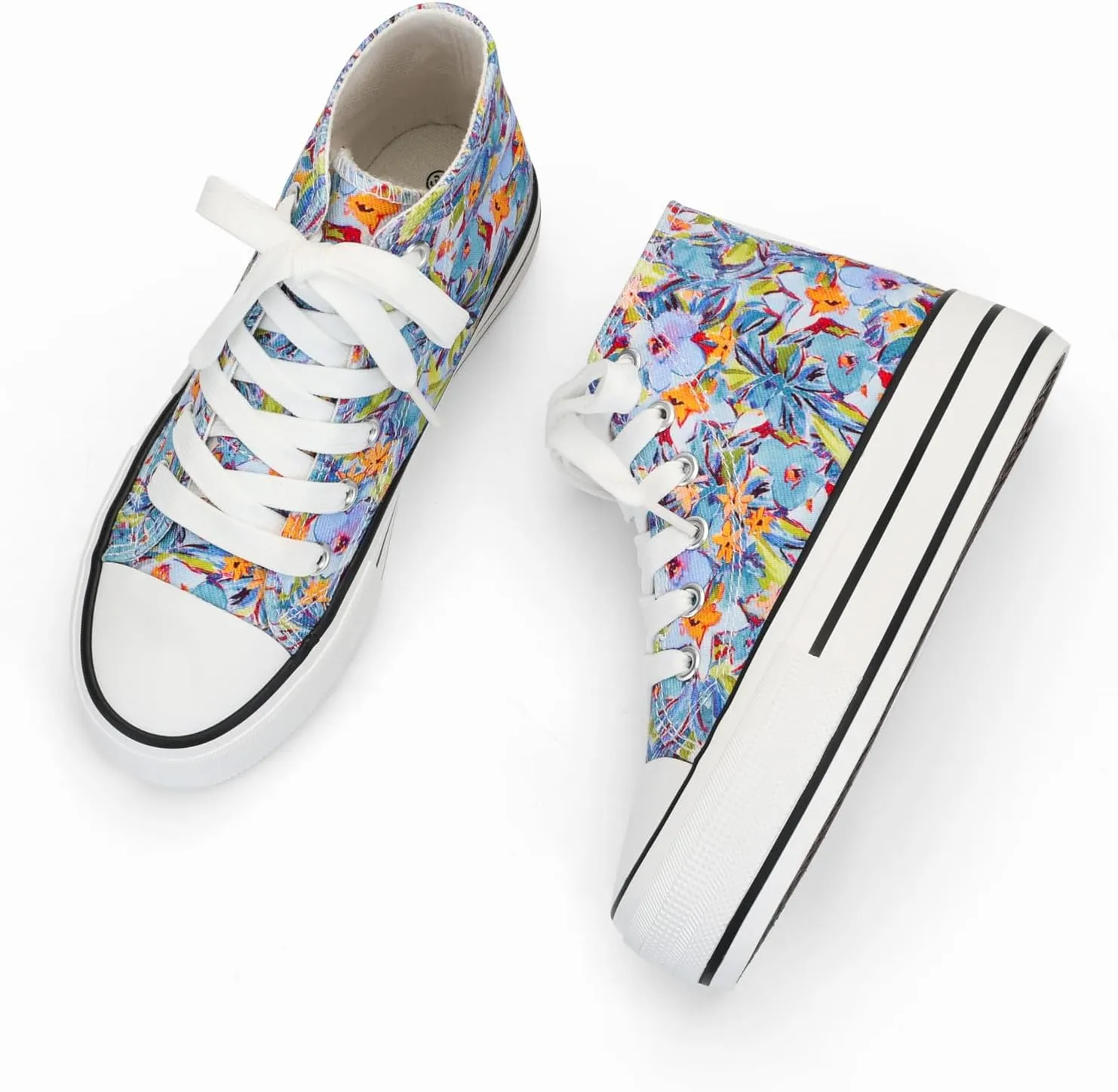 ANTLULU Girls’ Platform Canvas Shoes Low Top and High Top Canvas Sneakers Lace-up Fashion Casual Shoes for Girls