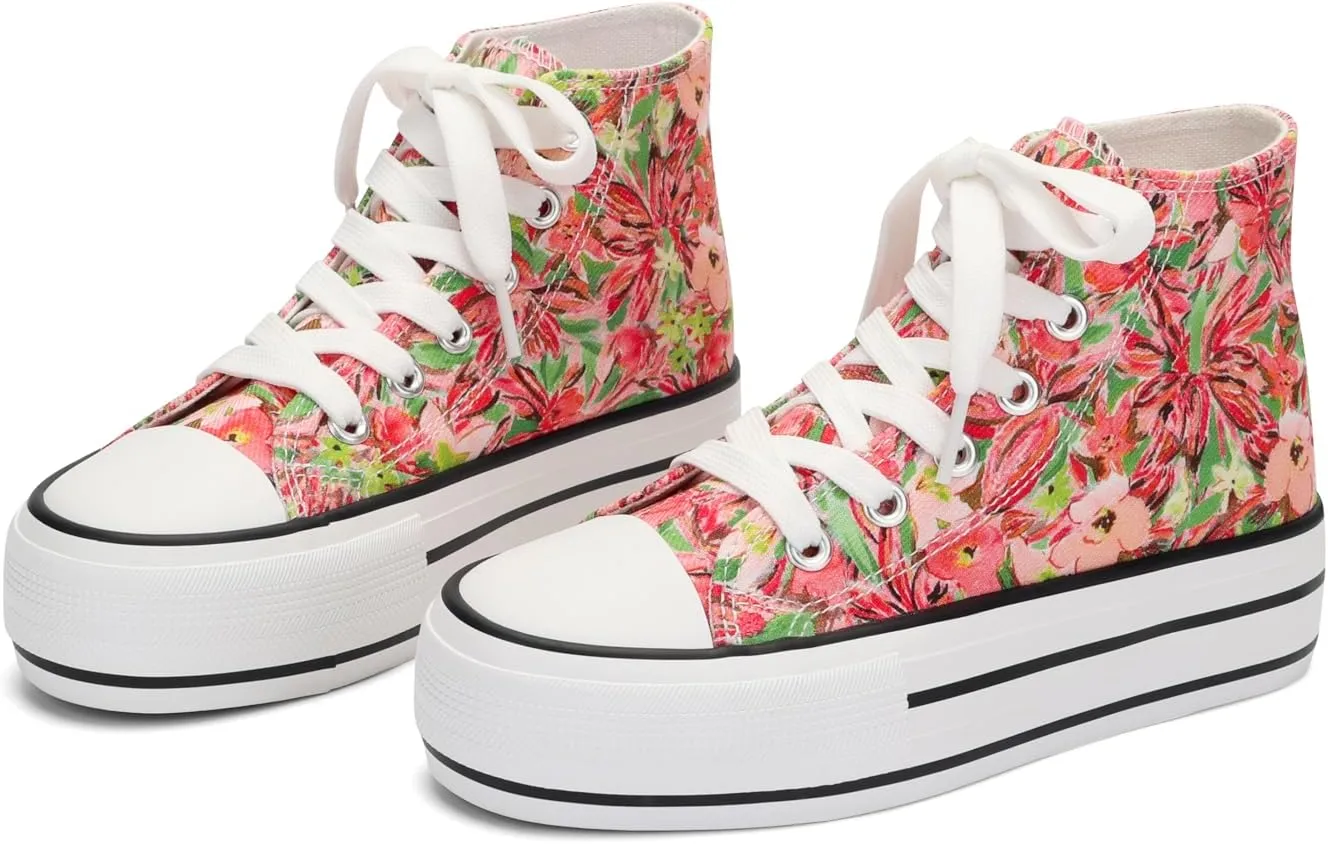 ANTLULU Girls’ Platform Canvas Shoes Low Top and High Top Canvas Sneakers Lace-up Fashion Casual Shoes for Girls