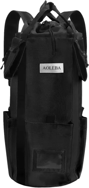 AOLEBA Arborist Rope Storage Bag Tree Climbing Rock Rope Bucket Backpack Rope Arborist Bag 200' Large Capacity 1680D Thicken Nylon Material with Hand Straps, Side Pockets - Black
