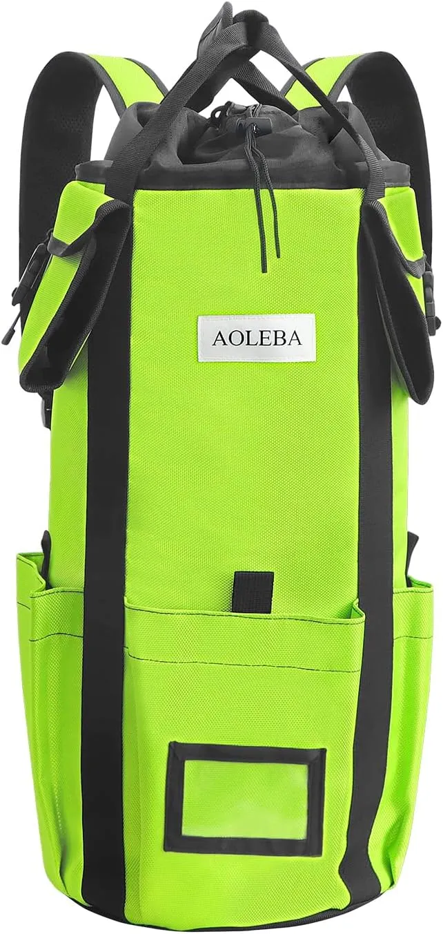 AOLEBA Arborist Rope Storage Bag Tree Climbing Rock Rope Bucket Backpack Rope Arborist Bag Large Capacity 1680D Thicken Nylon Material with Hand Straps, Side Pockets - Neon Green
