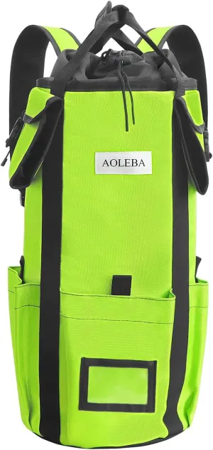 AOLEBA Arborist Rope Storage Bag Tree Climbing Rock Rope Bucket Backpack Rope Arborist Bag Large Capacity 1680D Thicken Nylon Material with Hand Straps, Side Pockets - Neon Green