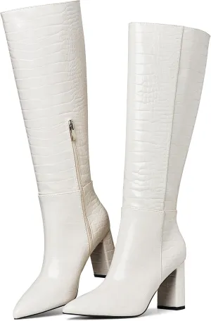 AOSPHIRAYLIAN Knee High Boots Women Snake Faux Crocodile Boots Long Tall Boots Pointed Toe Chunky High Heel Boots with Zipper Block Heel Fashion Dress Boots Pull On Size 6-10