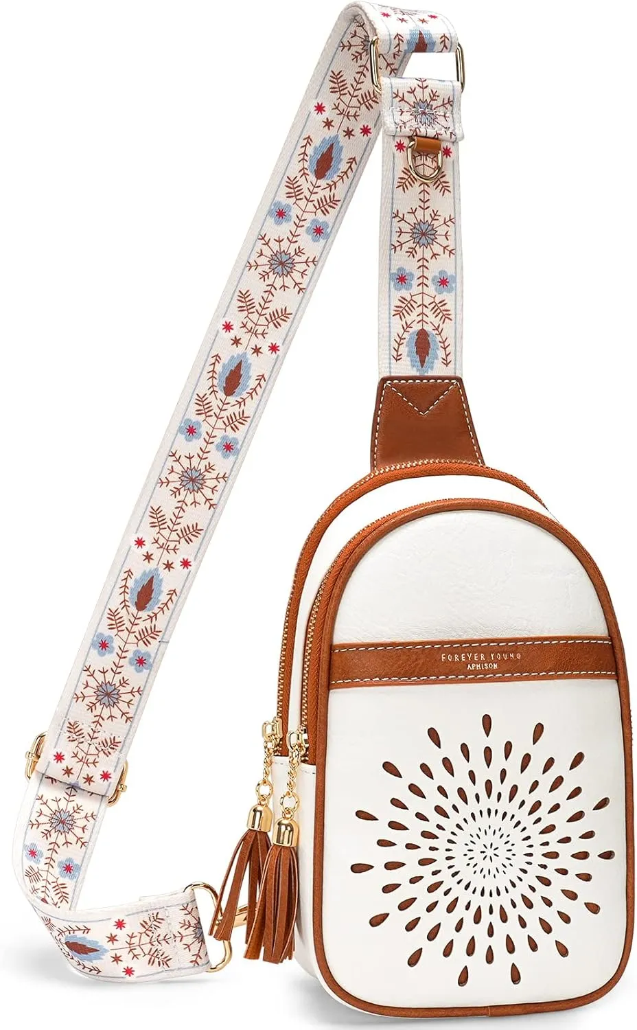 APHISON Small Sling Bag Fanny Packs Cell Phone Purse Vegan Leather Crossbody Bags for Women Chest Bag with Adjustable Strap White Brown