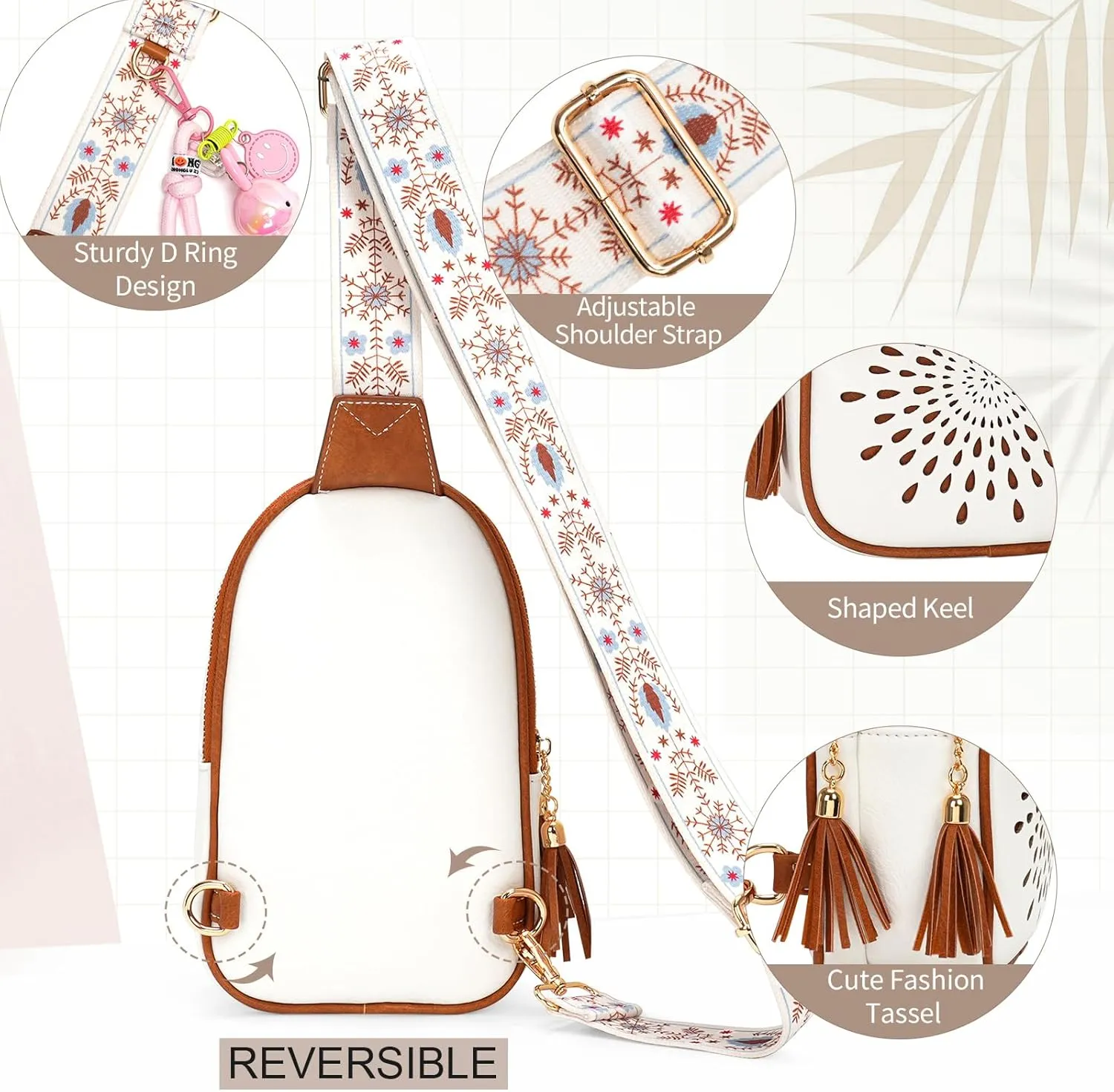 APHISON Small Sling Bag Fanny Packs Cell Phone Purse Vegan Leather Crossbody Bags for Women Chest Bag with Adjustable Strap White Brown