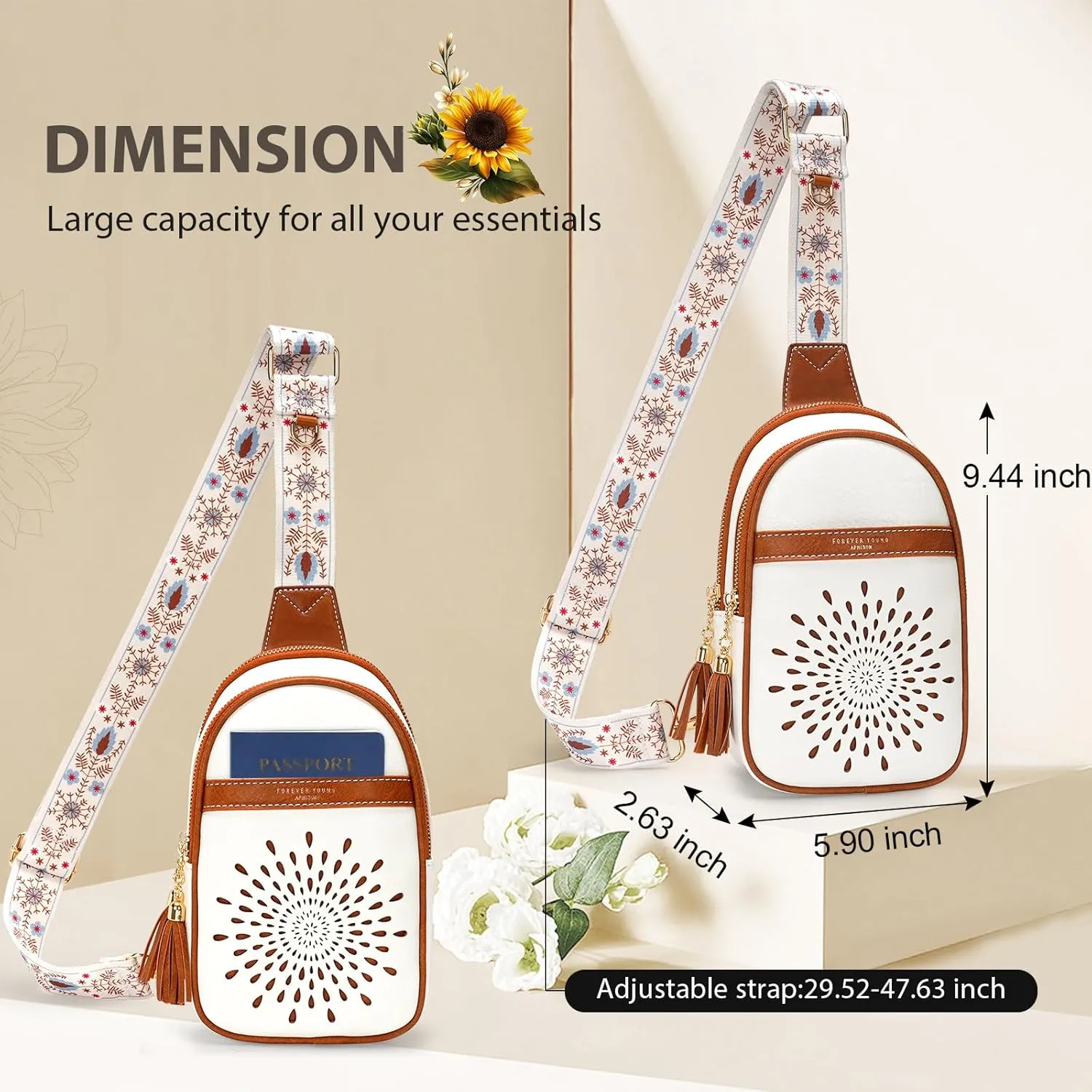 APHISON Small Sling Bag Fanny Packs Cell Phone Purse Vegan Leather Crossbody Bags for Women Chest Bag with Adjustable Strap White Brown