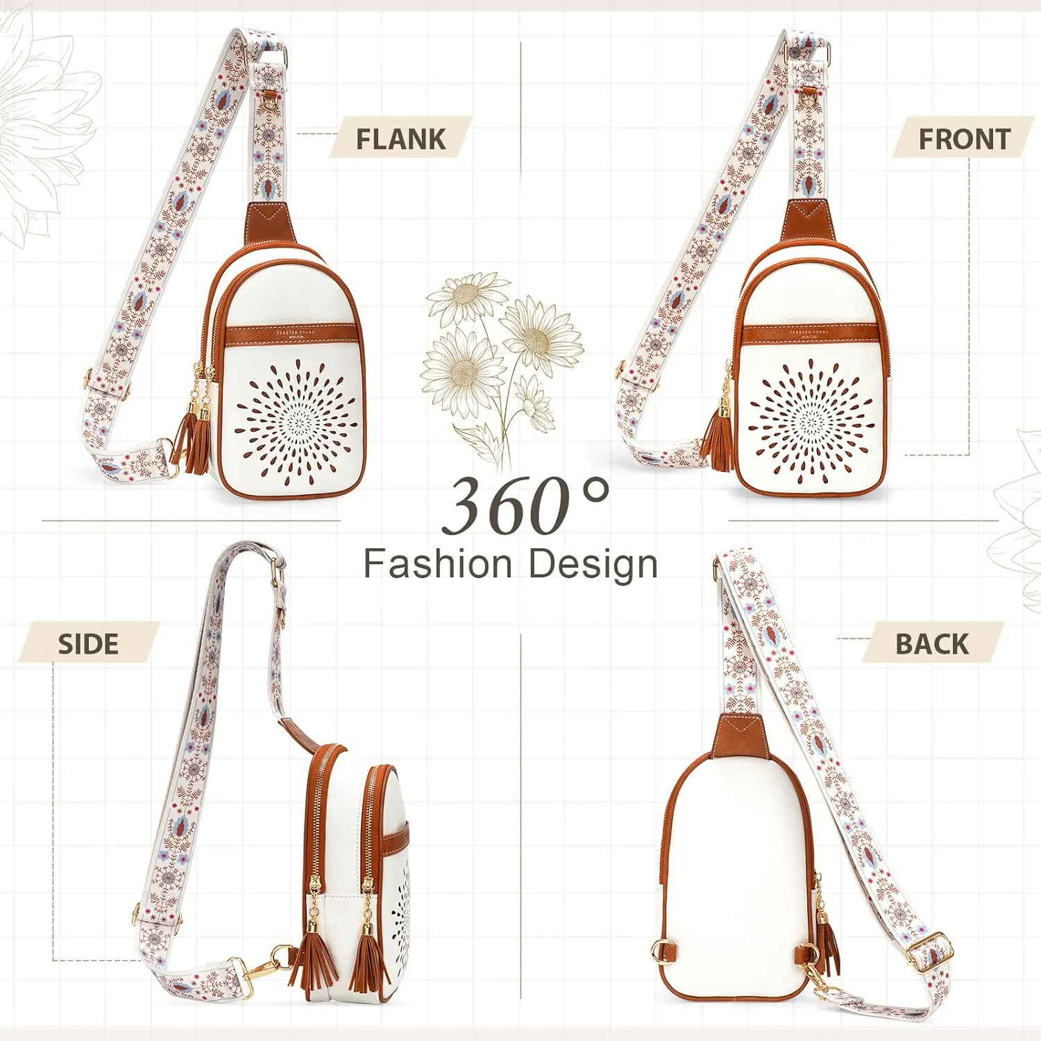 APHISON Small Sling Bag Fanny Packs Cell Phone Purse Vegan Leather Crossbody Bags for Women Chest Bag with Adjustable Strap White Brown