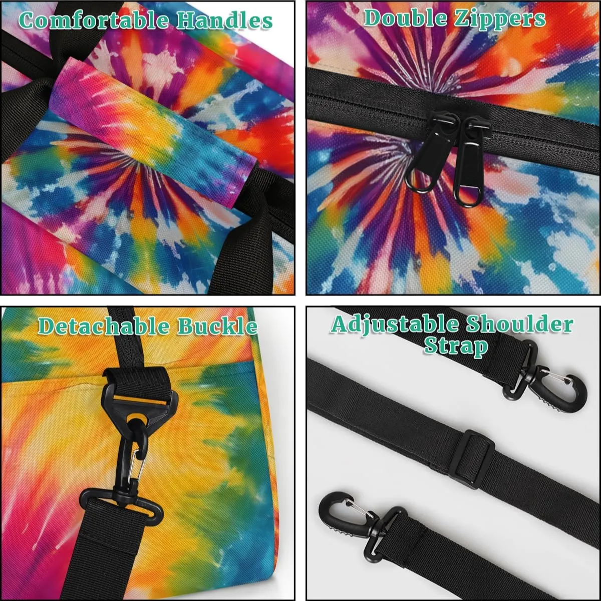 Art Swirl Tie Dye Boys Girls Gym Bag Dance Perform Training Duffel Bags Weekender Carry-On Tote Luggage Bag Ideal for School Practice or Overnight Trips Rainbow Tie-Dye