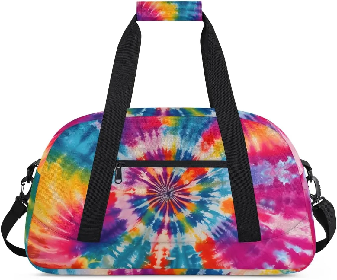 Art Swirl Tie Dye Boys Girls Gym Bag Dance Perform Training Duffel Bags Weekender Carry-On Tote Luggage Bag Ideal for School Practice or Overnight Trips Rainbow Tie-Dye
