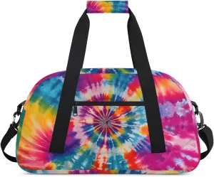 Art Swirl Tie Dye Boys Girls Gym Bag Dance Perform Training Duffel Bags Weekender Carry-On Tote Luggage Bag Ideal for School Practice or Overnight Trips Rainbow Tie-Dye