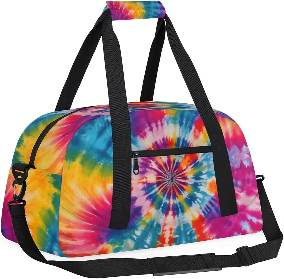 Art Swirl Tie Dye Boys Girls Gym Bag Dance Perform Training Duffel Bags Weekender Carry-On Tote Luggage Bag Ideal for School Practice or Overnight Trips Rainbow Tie-Dye