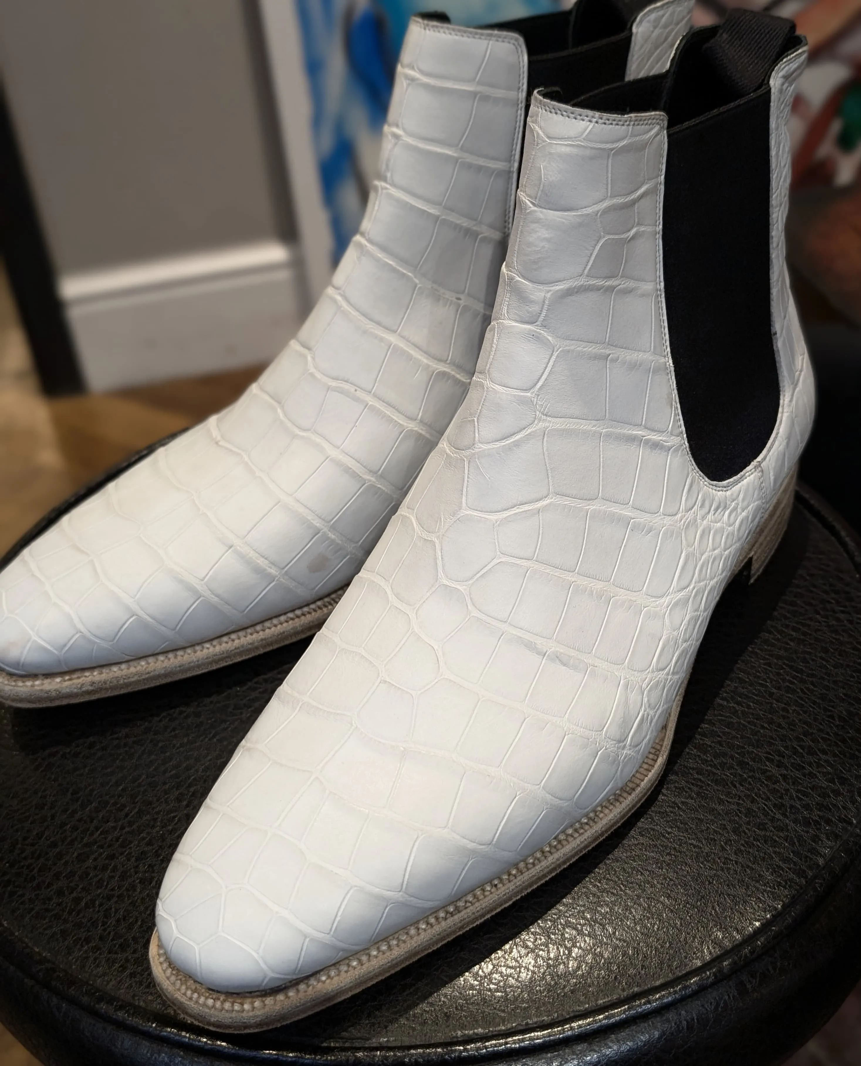 Ascot Chelsea Boots - White Crocodile