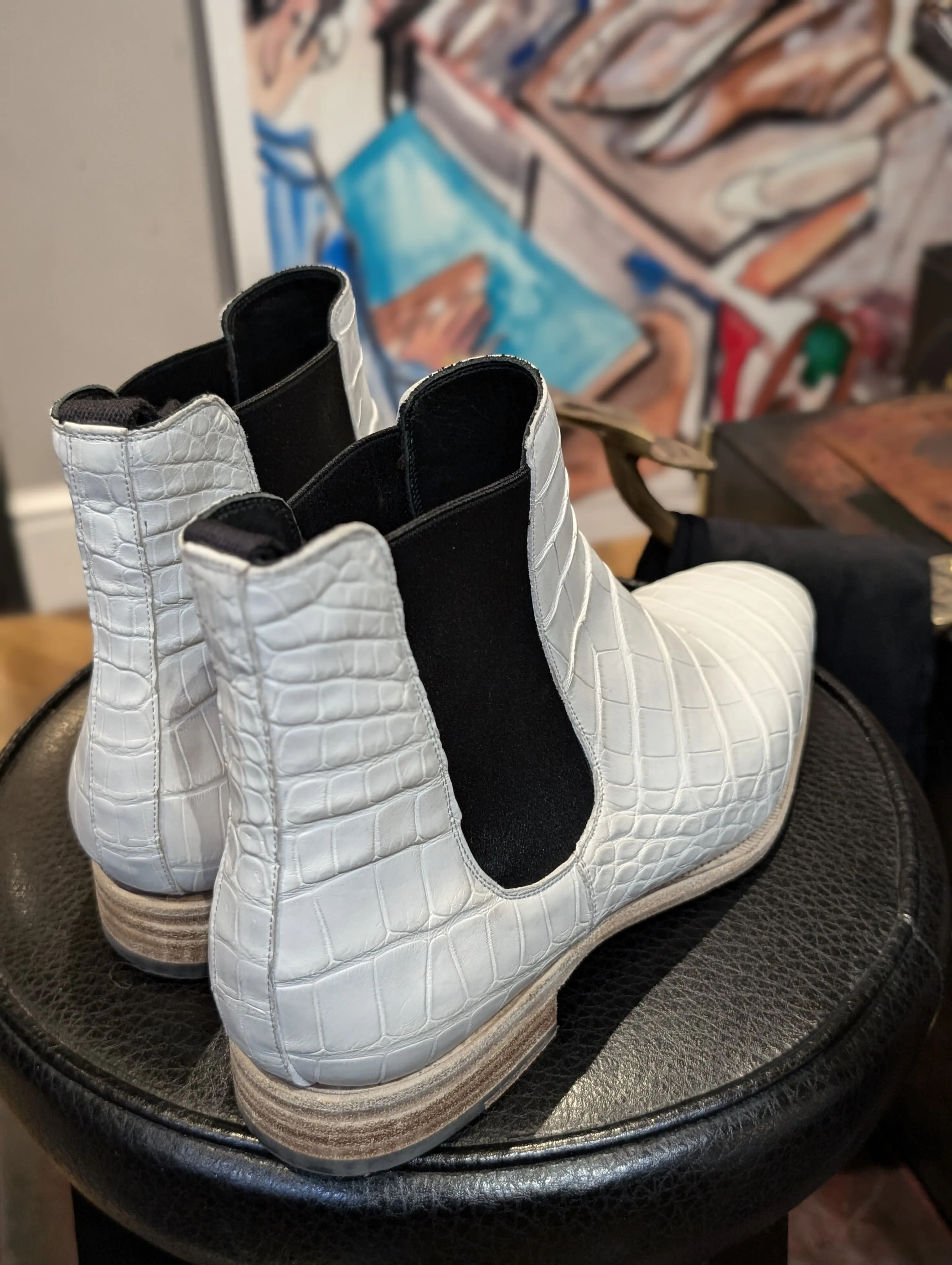 Ascot Chelsea Boots - White Crocodile