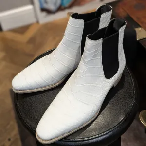 Ascot Chelsea Boots - White Crocodile