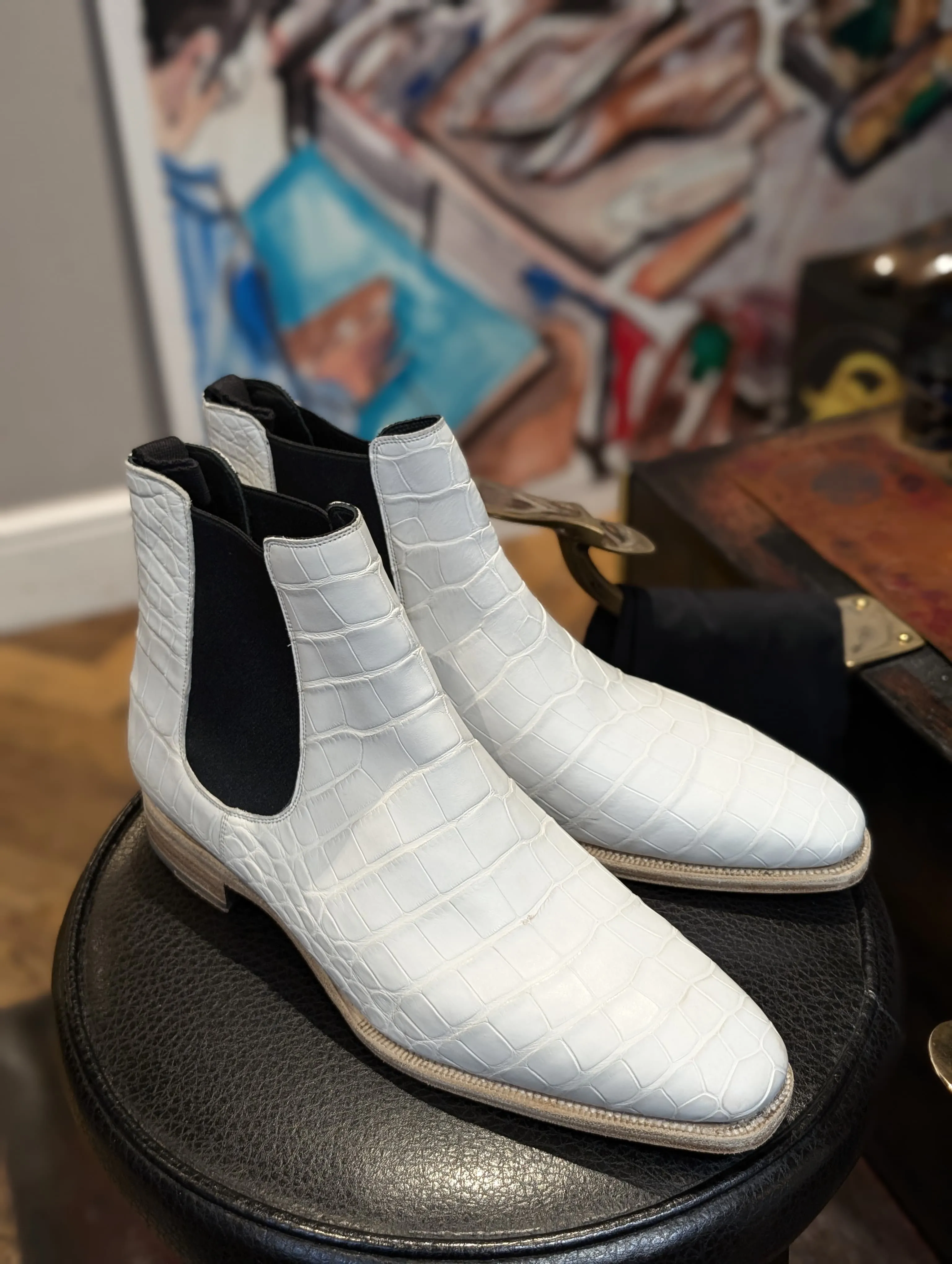 Ascot Chelsea Boots - White Crocodile