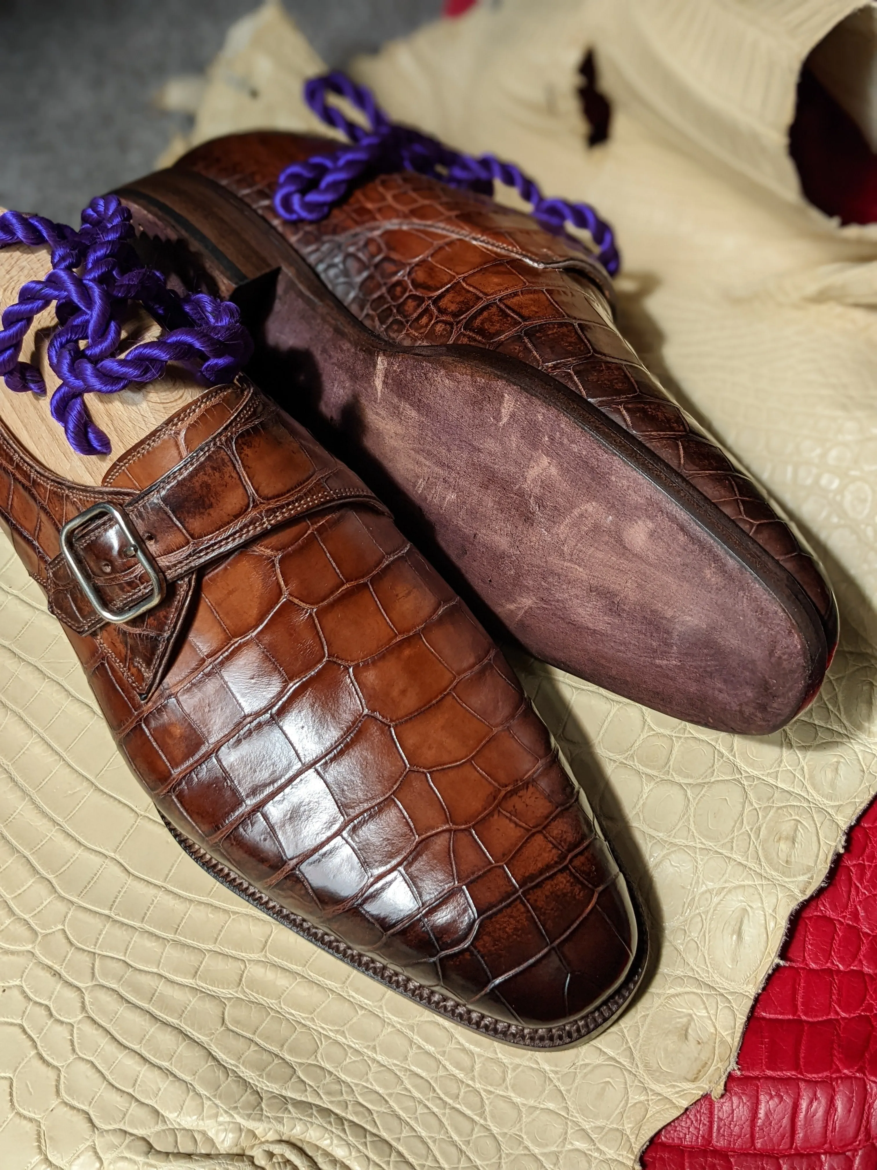 Ascot Monk Strap - Cognac Crocodile