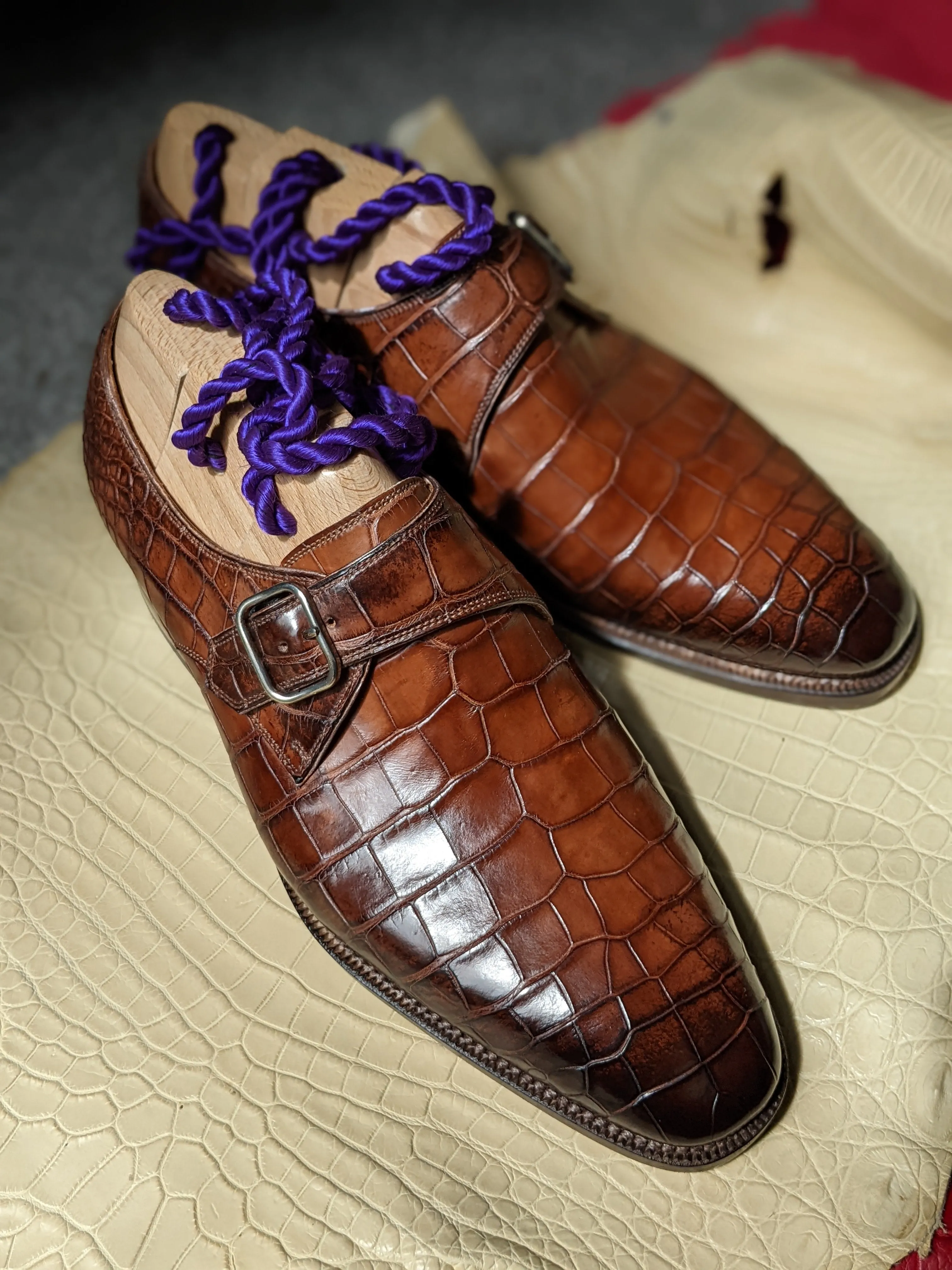 Ascot Monk Strap - Cognac Crocodile