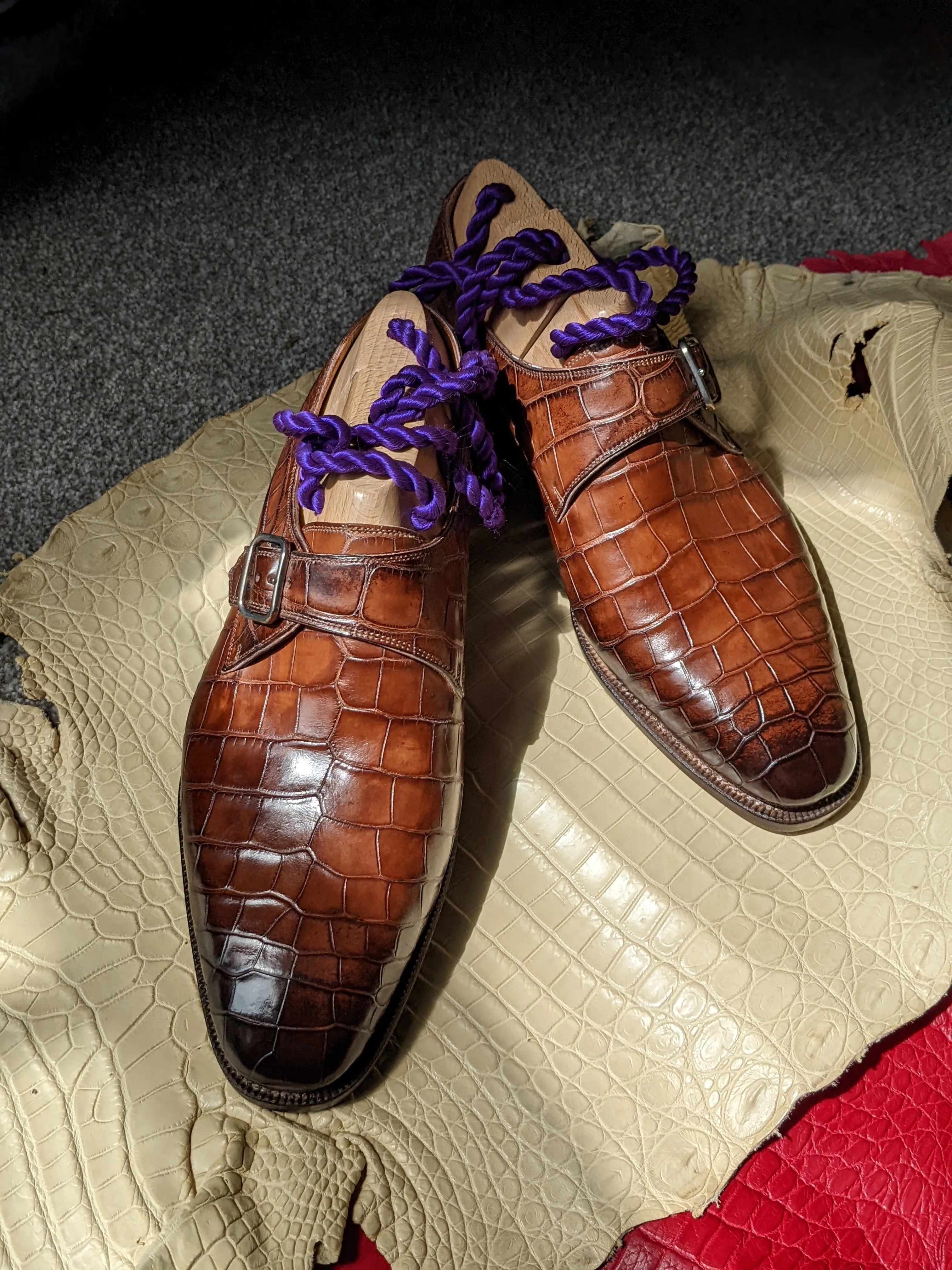 Ascot Monk Strap - Cognac Crocodile