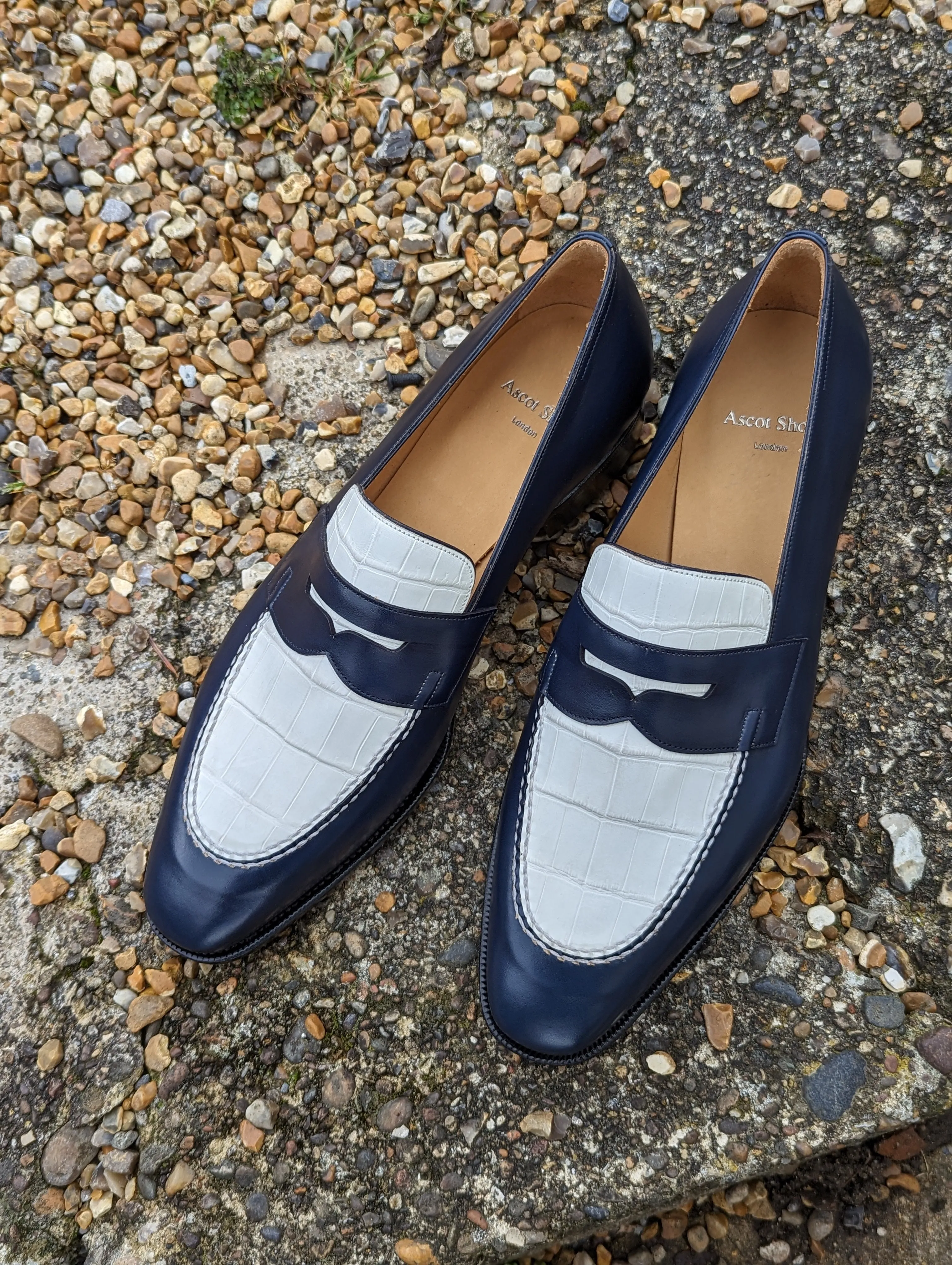 Ascot Sinatra - Navy Blue Calf & White Crocodile