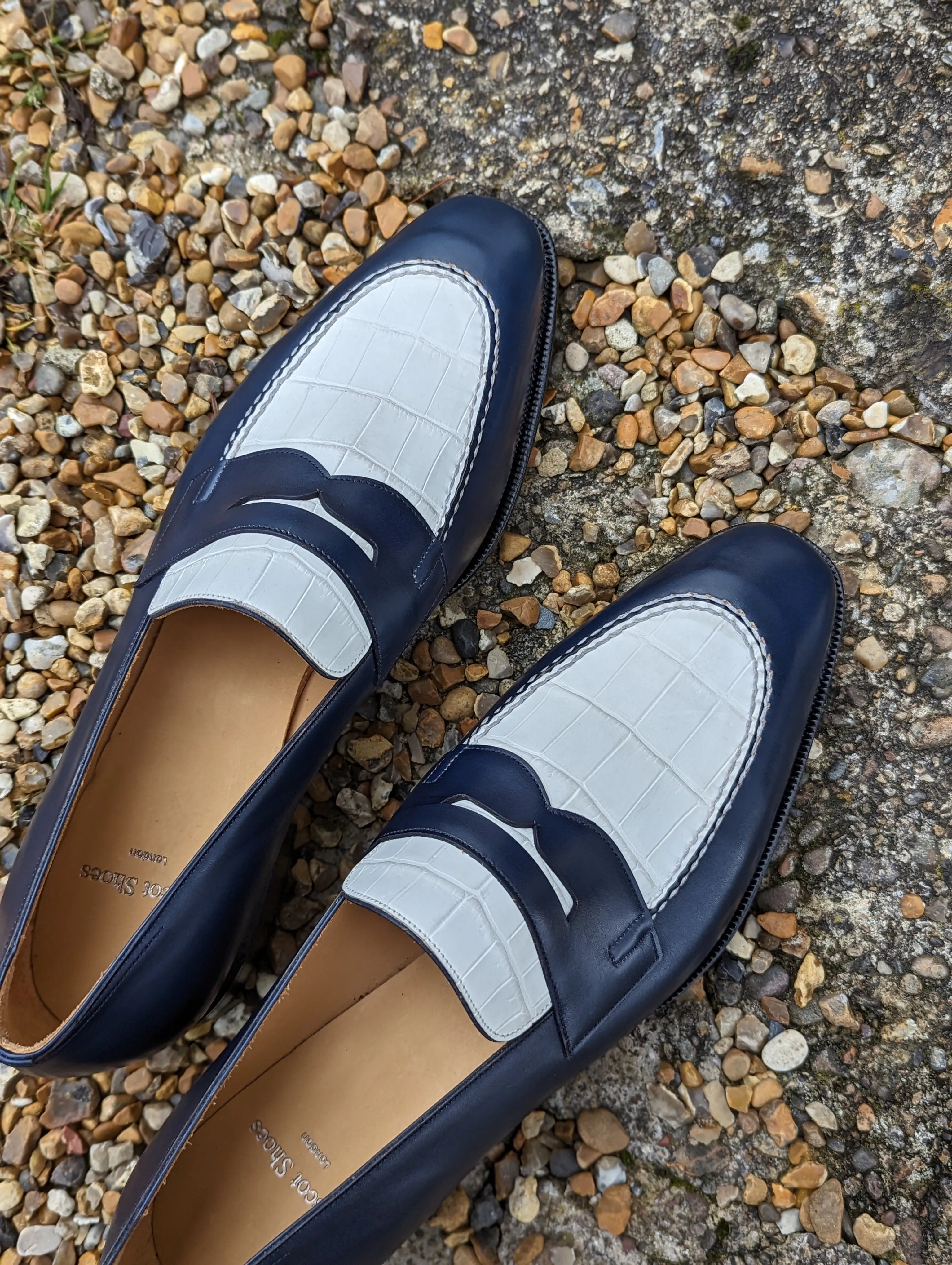 Ascot Sinatra - Navy Blue Calf & White Crocodile